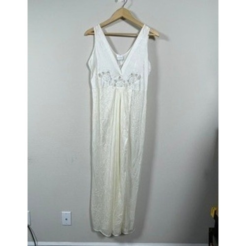Adonna Nightgown Womens L Ivory USA Vintage Lace Trim‎ Maxi Cottagecore Bridal